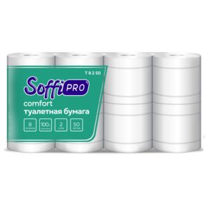 Туалетная бумага SoffiPro Premium в стандартных рулонах, 2 слоя, 8 рул/уп, 50 метров (Т 8 2 50)