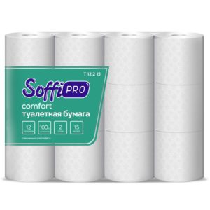 Туалетная бумага SoffiPro Comfort в стандартных рулонах, 12 рул/уп, 15 метров