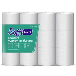Туалетная бумага SoffiPro Comfort в стандартных рулонах, 12 рул/уп, 18 метров