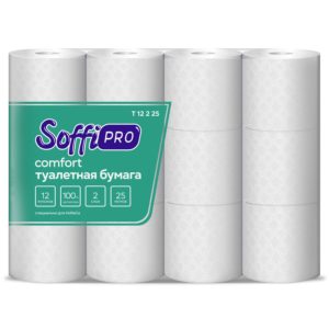 Туалетная бумага SoffiPro Comfort в стандартных рулонах, 12 рул/уп, 25 метров