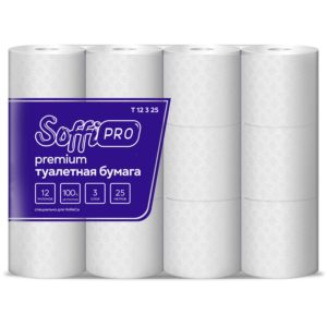 Туалетная бумага SoffiPro Premium в стандартных рулонах, 12 рул/уп, 25 метров (Т 12 3 25)
