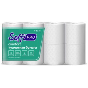 Туалетная бумага SoffiPro Comfort в стандартных рулонах, 8 рул/уп, 15 метров