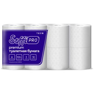 Туалетная бумага SoffiPro Premium в стандартных рулонах, 8 рул/уп, 18 метров (Т 8 3 18)