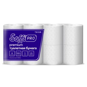 Туалетная бумага SoffiPro Premium в стандартных рулонах, 8 рул/уп, 25 метров (Т 8 3 25)
