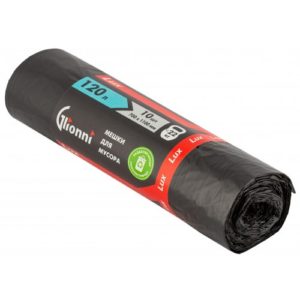 Мешки для мусора Glionni Люкс 120 л, 21 мкм, черный, 10 шт/рул