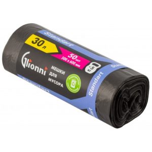 Мешки для мусора Glionni Стандарт 30 л, 7 мкм, черный, 50 шт/рул