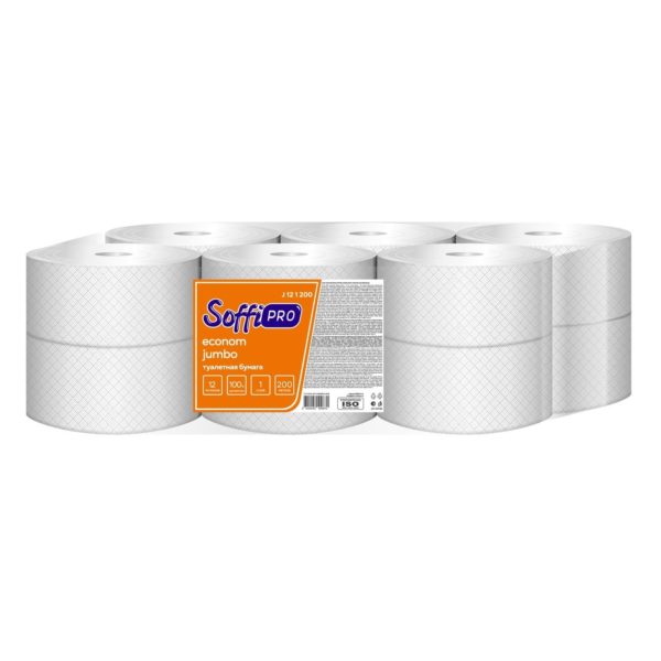 Туалетная бумага SoffiPRO Econom, 1 слой, белая, 200 метров (J 12 1 200)
