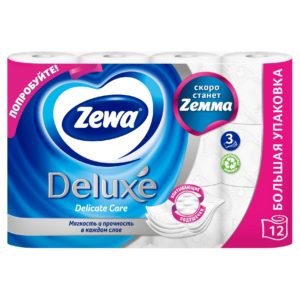 Туалетная бумага Zewa Deluxe Белая, 3 слоя, 12 рулонов