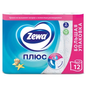 Туалетная бумага Zewa Плюс Океаническая свежесть, 2 слоя, 12 рулонов