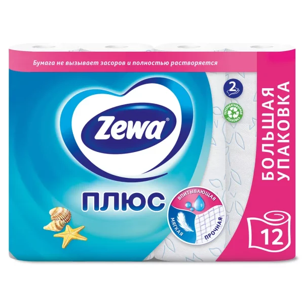 Туалетная бумага Zewa Плюс Океаническая свежесть, 2 слоя, 12 рулонов