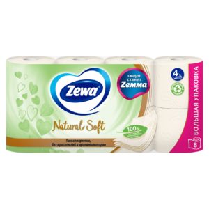 Туалетная бумага ZEWA Natural Soft 4 слоя, 8 рулонов