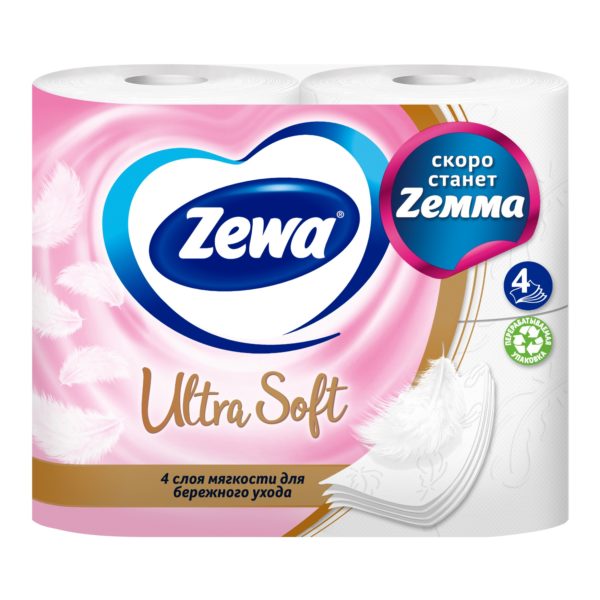 Туалетная бумага ZEWA Ultra Soft 4 слоя, 4 рулона