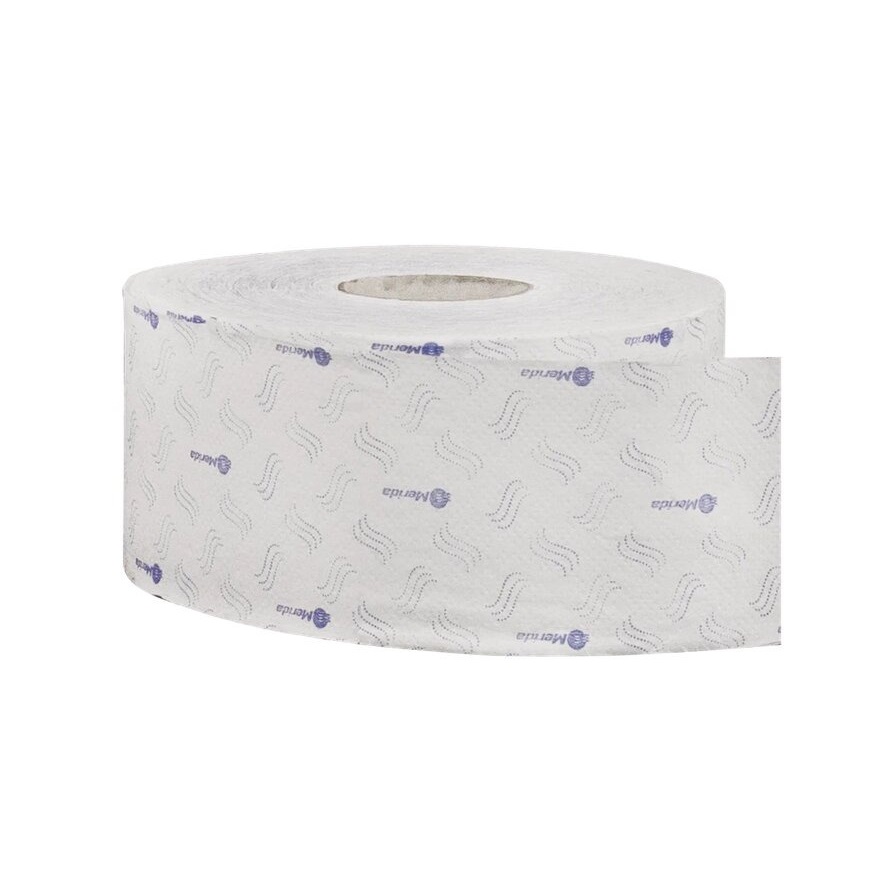 Туалетная бумага в мини-рулонах Merida Премиум, 2 слоя, белая с синим рисунком, 170 м