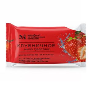Мыло туалетное 100 гр Клубничное в цветной обертке флоупак марки Ординарное ММК
